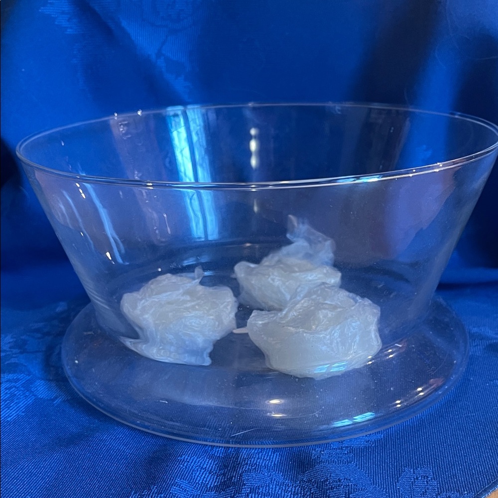 Clear Glass Bowl Plus Bonus 3  RosePetal Floating Tea Candles   -
